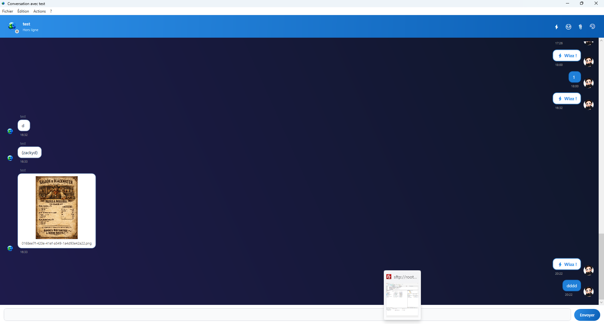 Aperçu de l'interface du client Zackyd Messenger 2